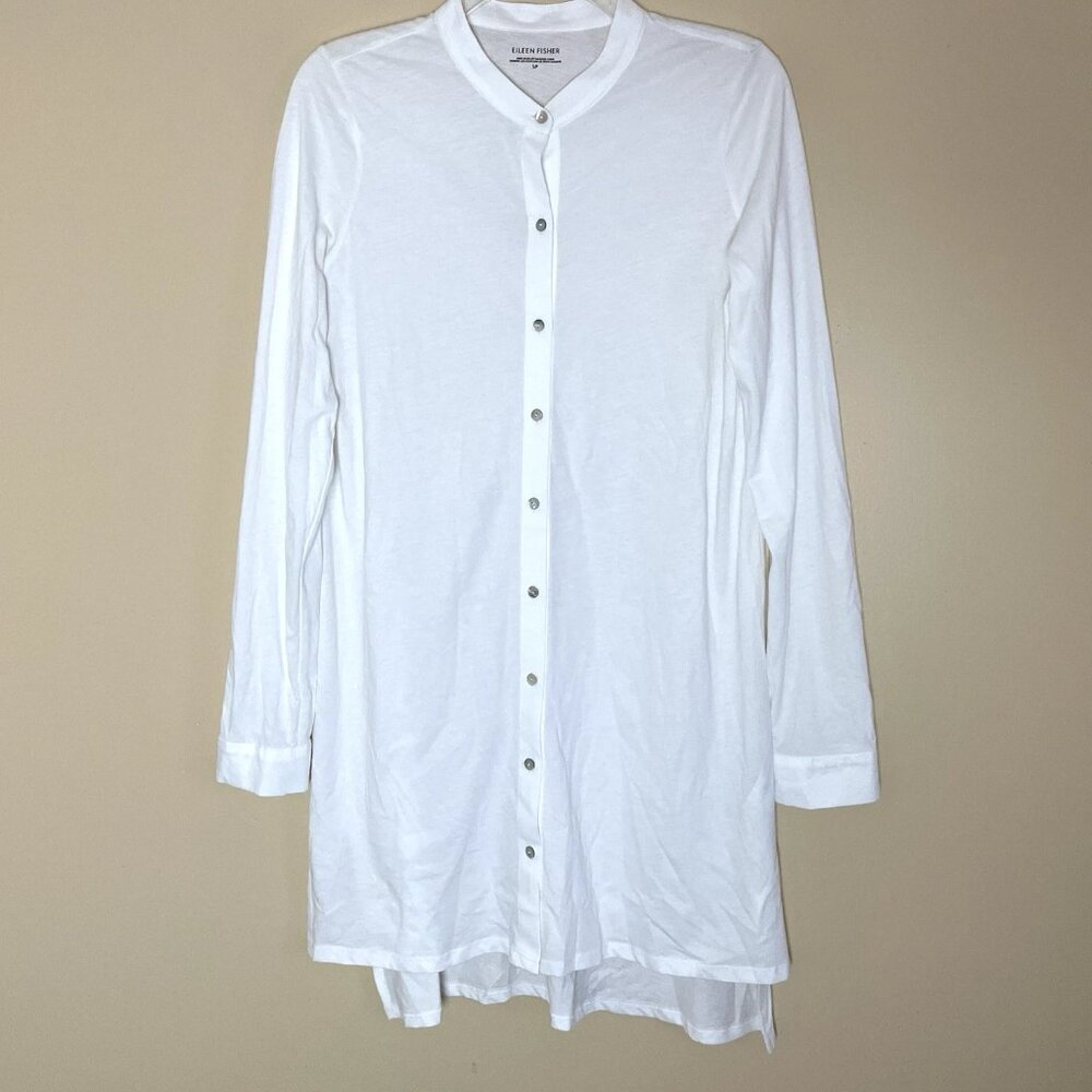 Eileen Fisher Shirt Tunic Top Small Organic Cotton Button Front Minimalist